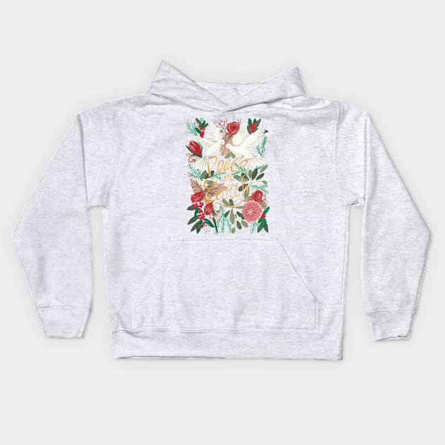 Christmas peace on earth doves botanical floral greenery Kids Hoodie by CarolineBMuller